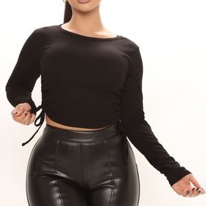 Fashion Nova She's So Lovely Fitted Long Sleeve Top Black size Large